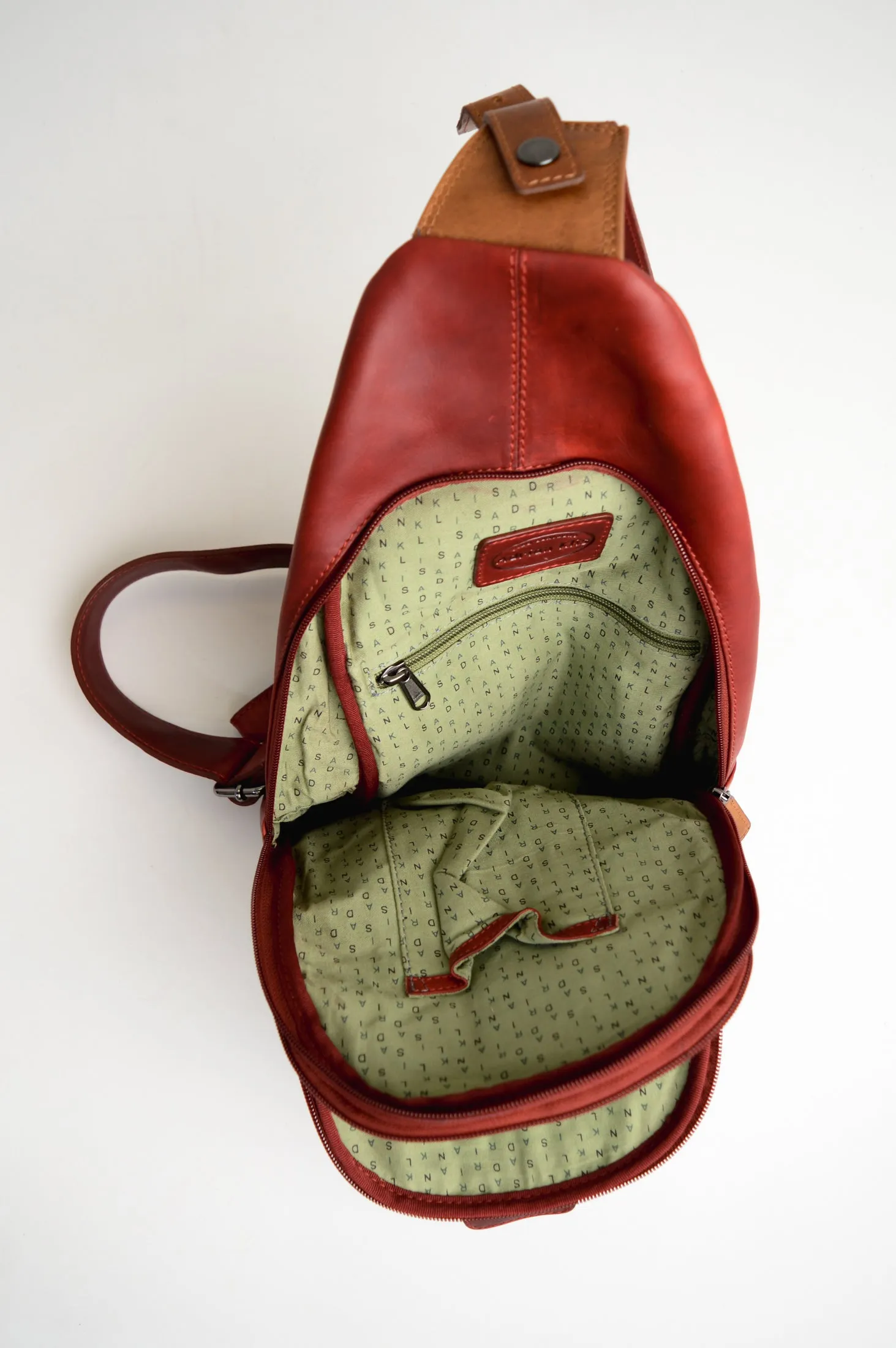 Adrian Klis 1854 Sling Bag, Red/Tan, Buffalo Leather