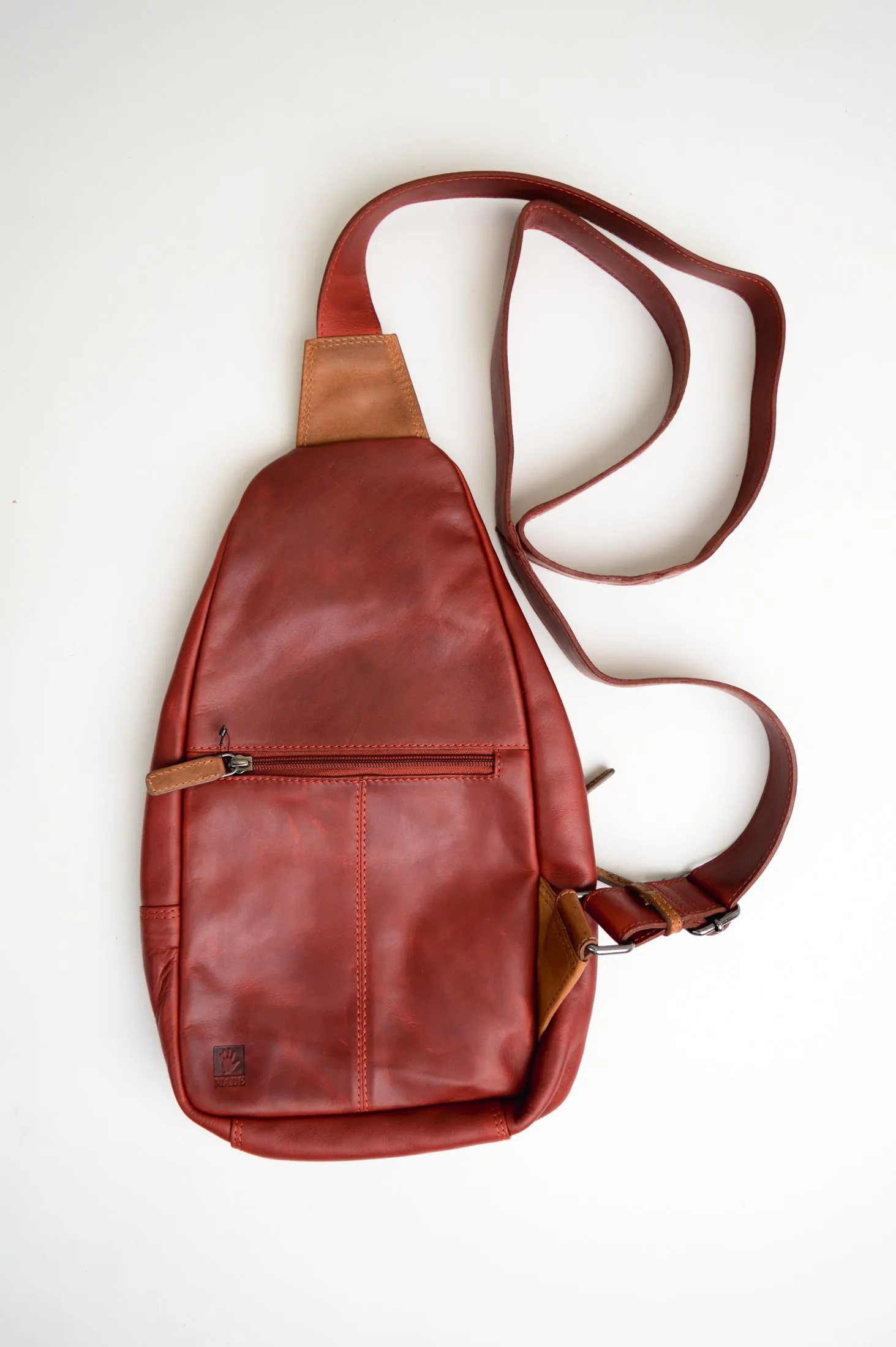 Adrian Klis 1854 Sling Bag, Red/Tan, Buffalo Leather