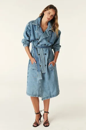 Bash Paris Tresca Denim Trench Coat - Mid Blue