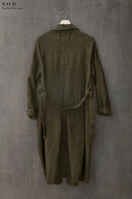 Heavy Linen Anthropologist Coat - Dark Green - S, M
