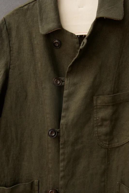 Heavy Linen Anthropologist Coat - Dark Green - S, M