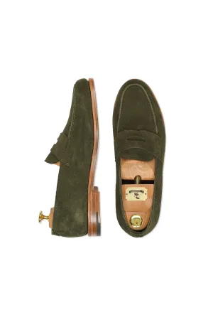 John Lobb Lopez Luxury Olive Unlined Suede Penny Loafers
