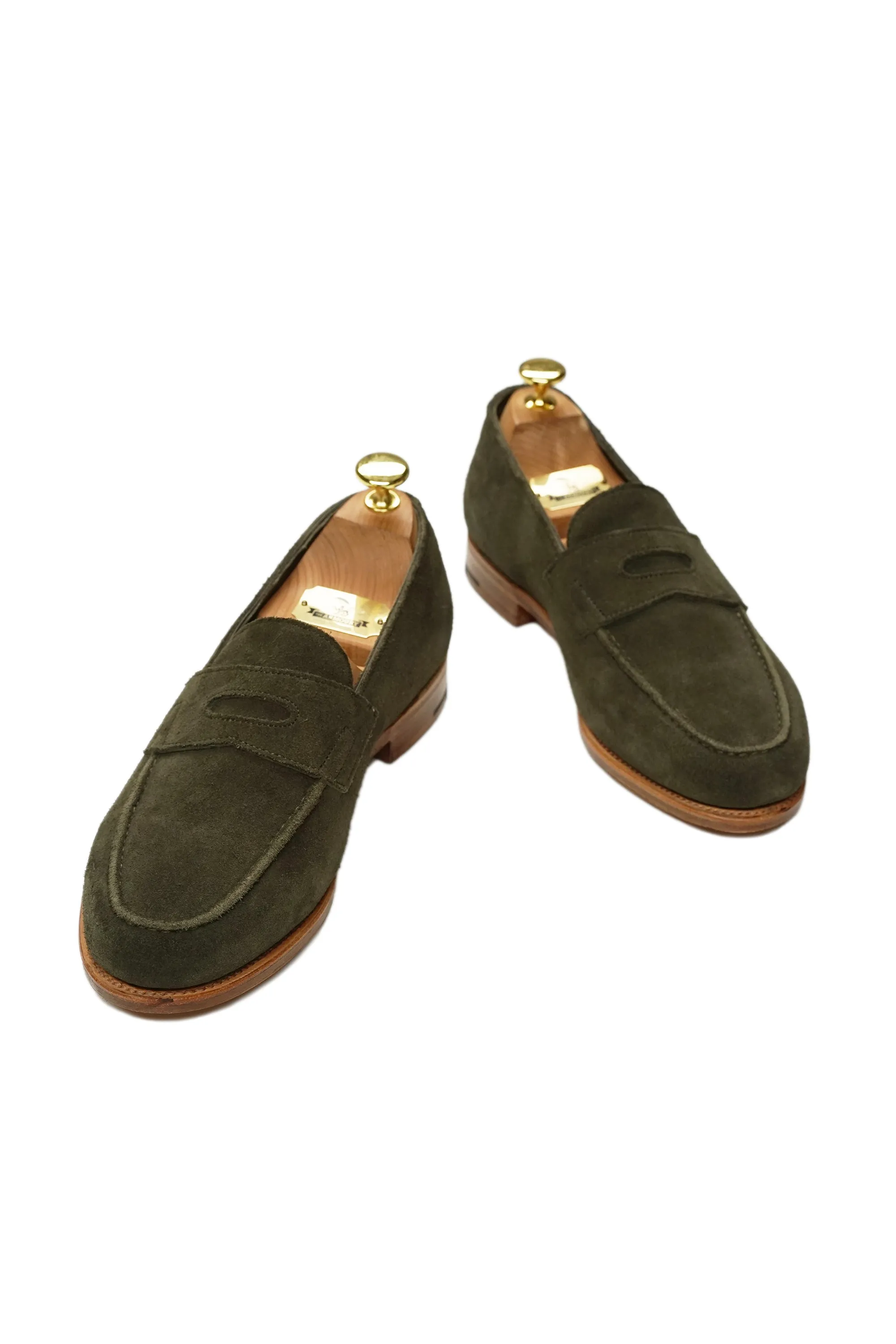 John Lobb Lopez Luxury Olive Unlined Suede Penny Loafers