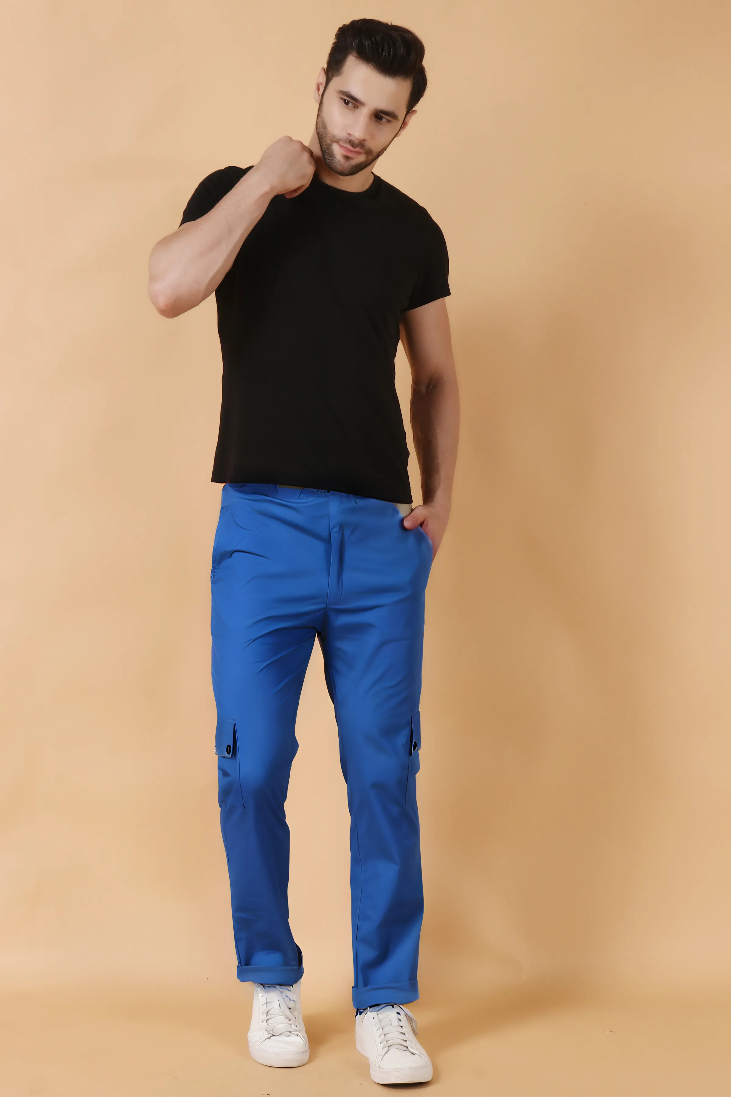 Persian Blue Cotton Cargo Pants