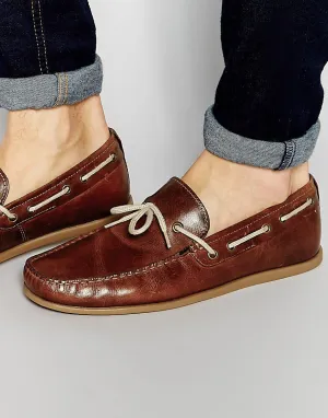 Red Tape Driving Loafers In Tan Leather