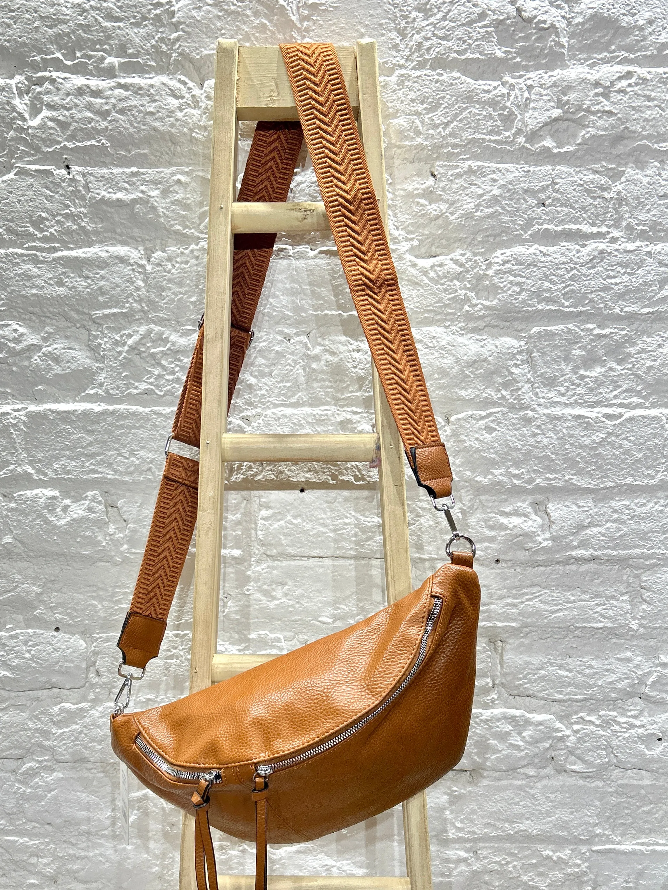 The Large Faux Leather Bum Bag or Sling Scott Bag With Exposed Zips