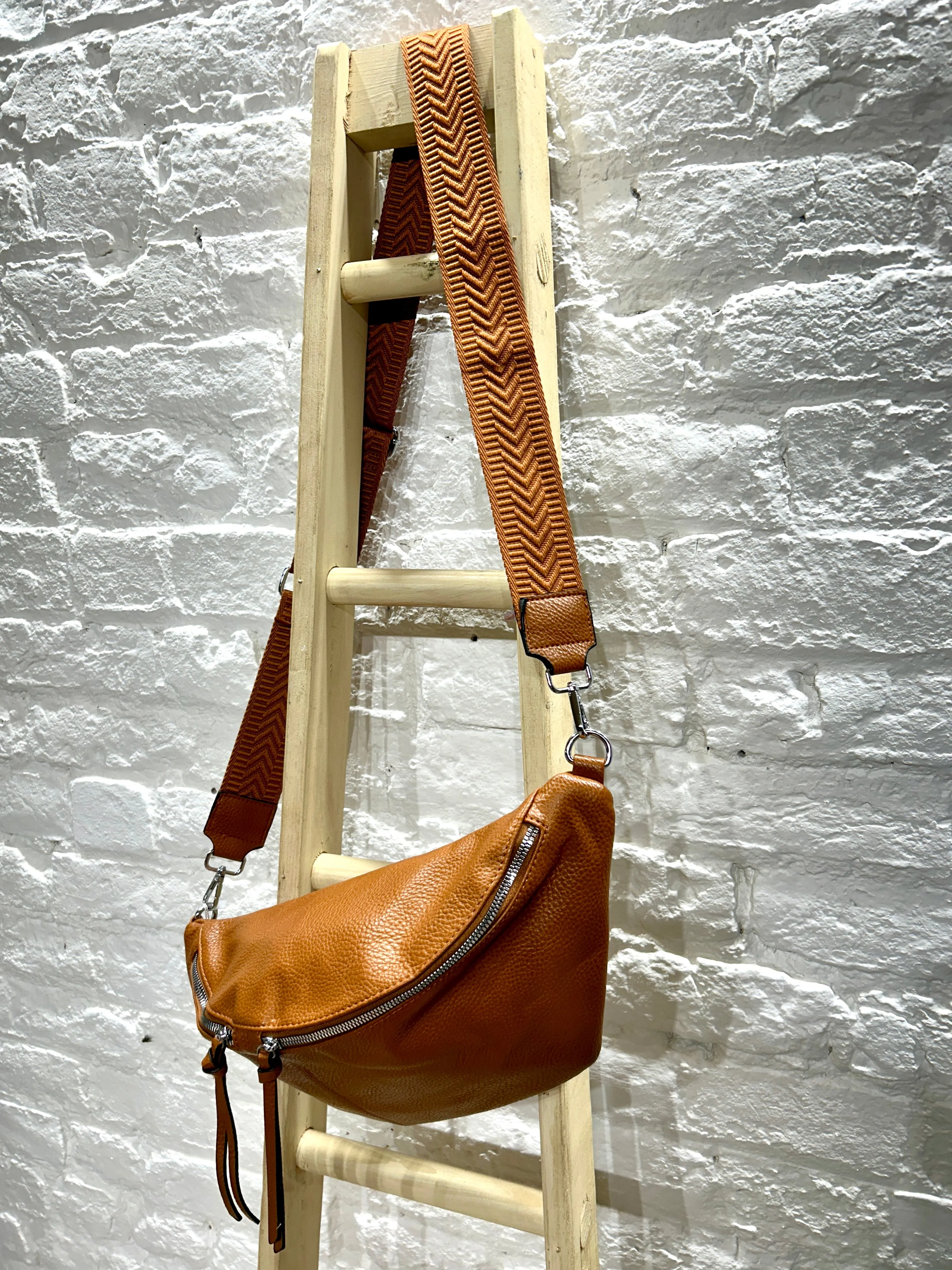 The Large Faux Leather Bum Bag or Sling Scott Bag With Exposed Zips